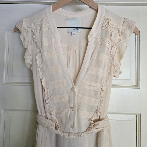 Odille Anthropologie Ivory Ruffle Sleeveless Shift Dress Size 10 - Picture 4 of 6